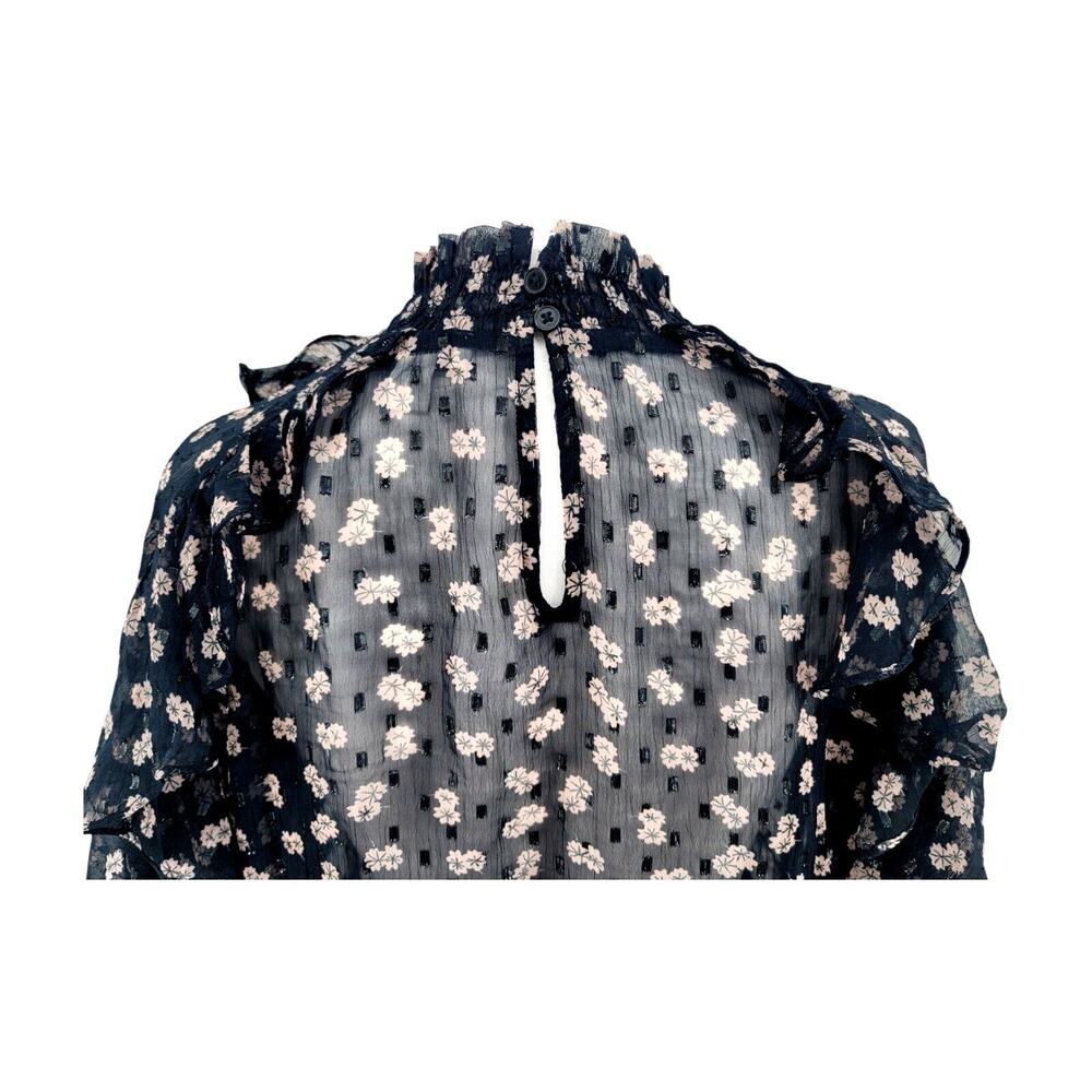 Anthropologie Black Sheer Floral Ruffle Blouse - Picture 5 of 8